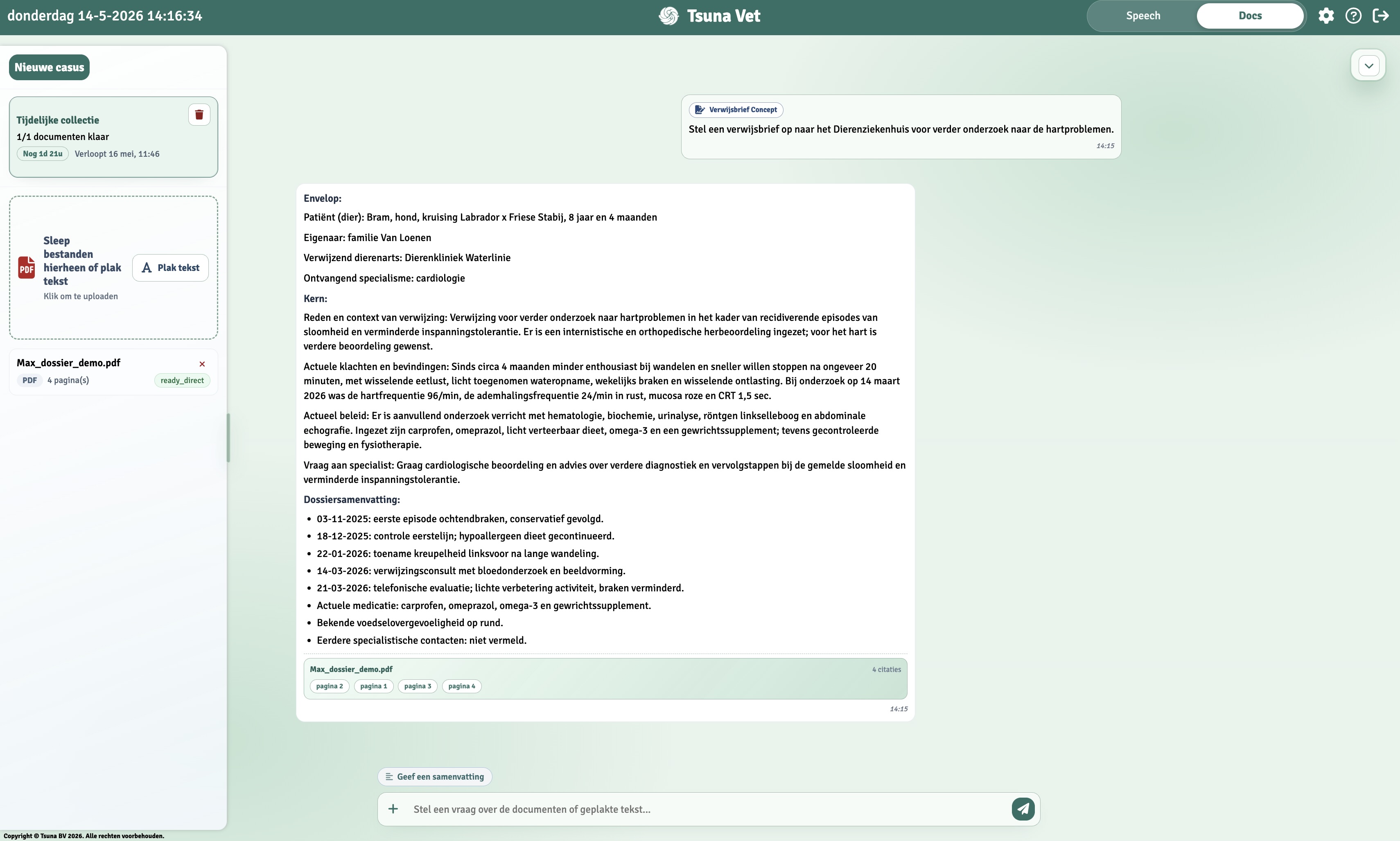 Tsuna Docs voor dierenartsen met dossieroverzicht
